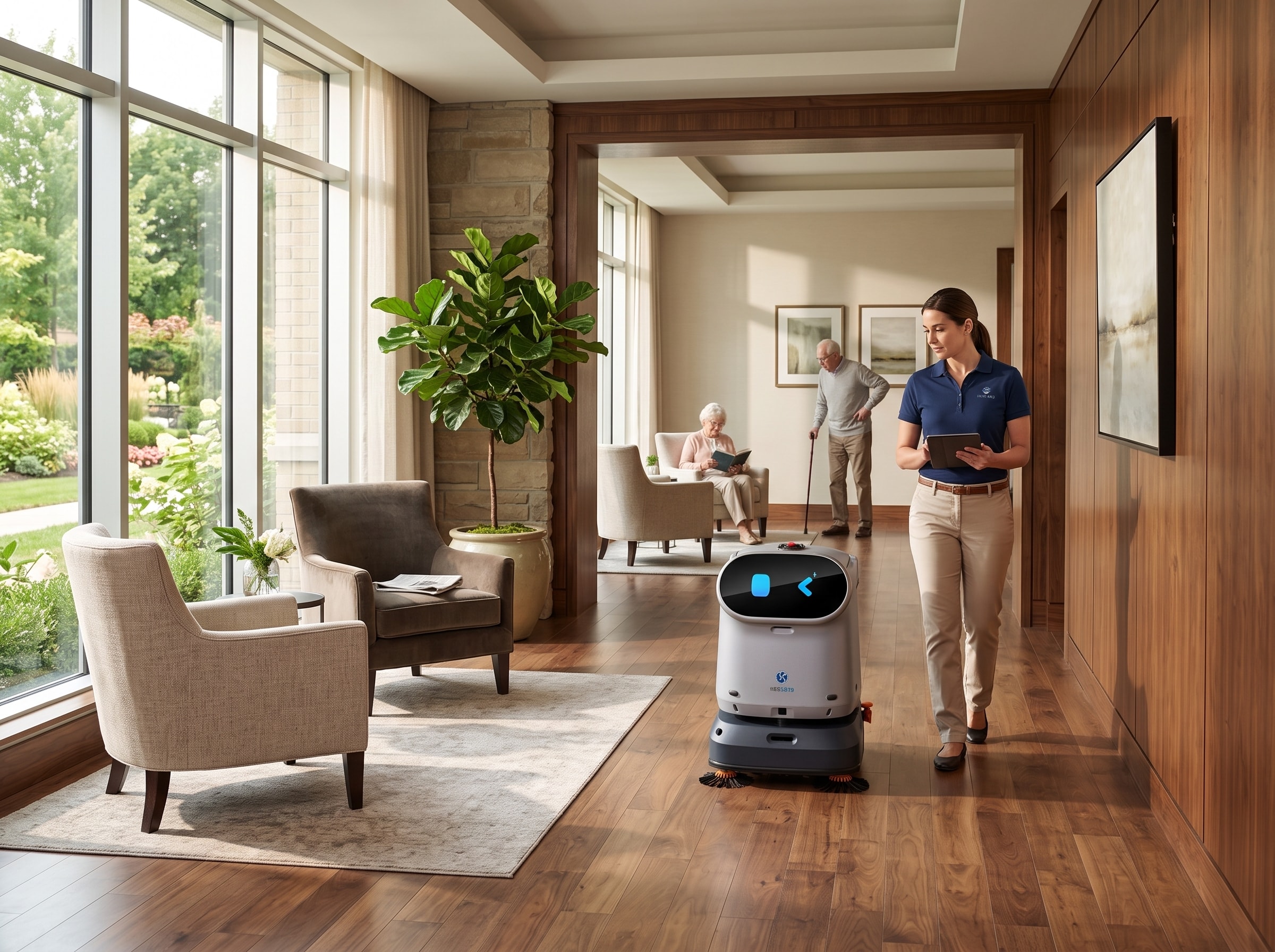 Staff member interacting with a resident in a senior living environment